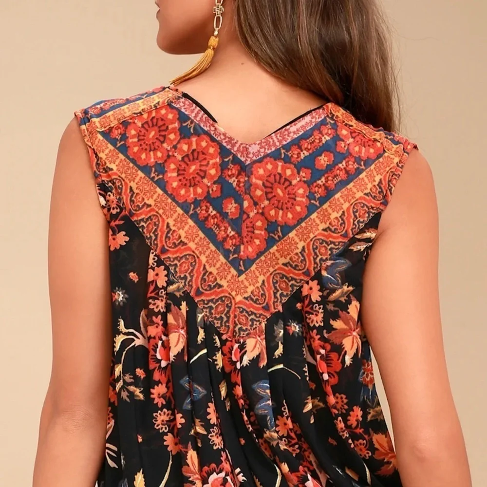 Free People Orange Red Wrap Sleeveless Blouse